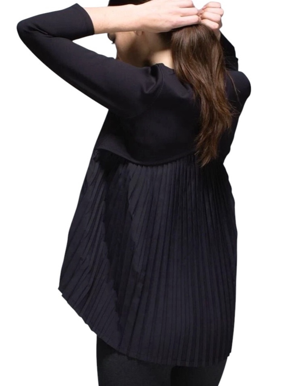 Lululemon Pleat On Black Pleated Back 3/4 Sleeve Top Size Medium